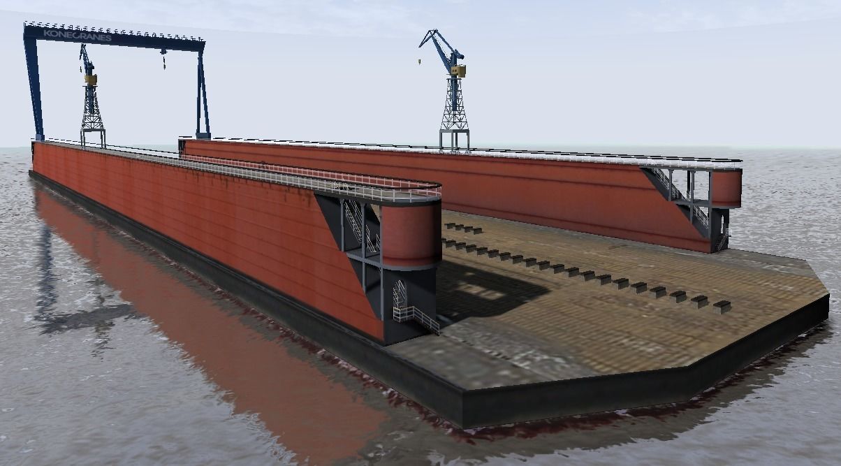 Shipyard floating dock low-poly 3d model Low-poly 3D model_1