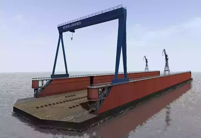 Shipyard floating dock low-poly 3d model Low-poly 3D model