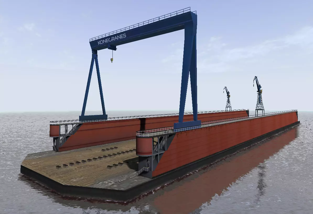 Shipyard floating dock low-poly 3d model Low-poly 3D model_0