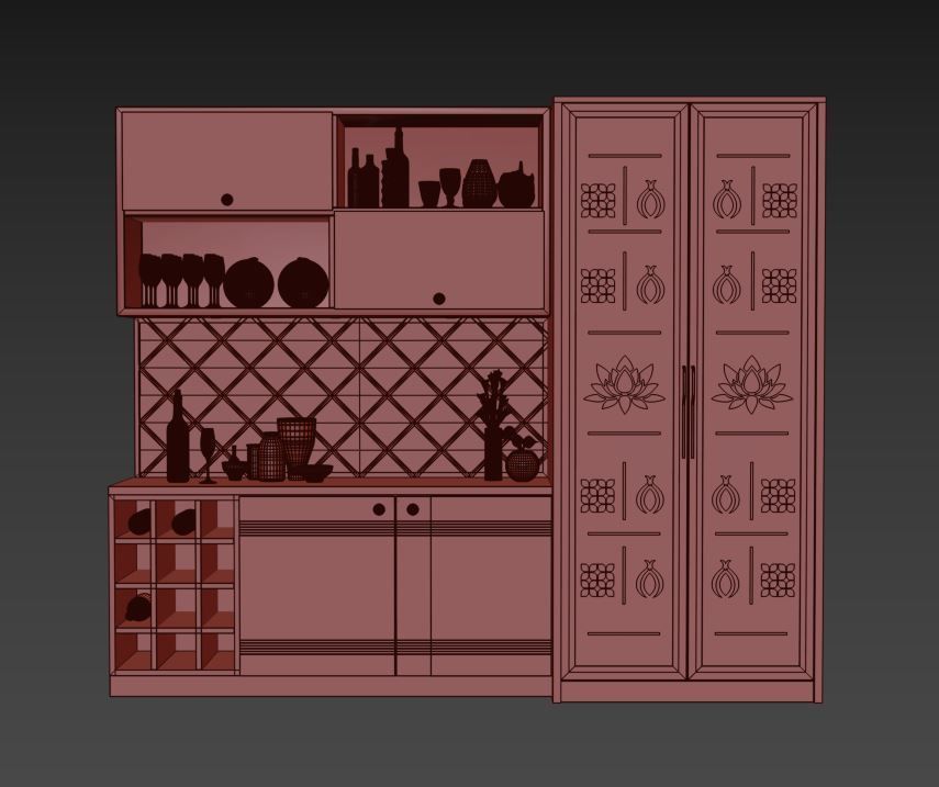 Crockery Unit with Pooja 3D model_3