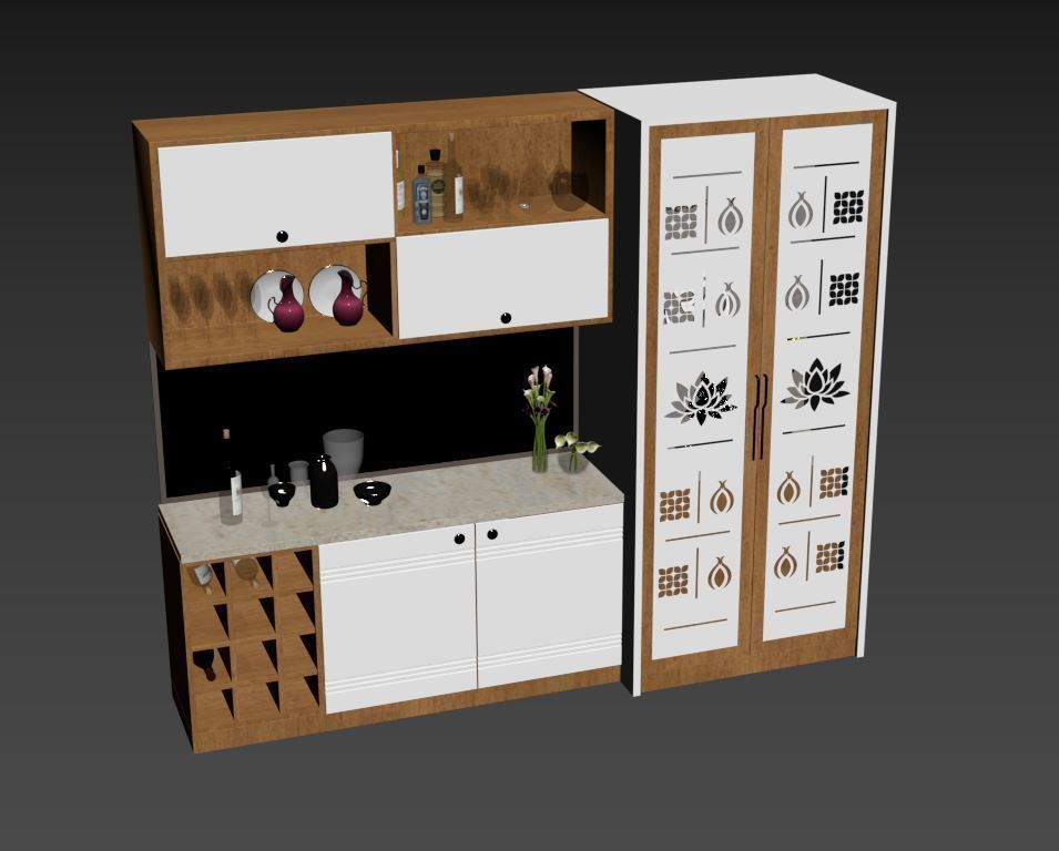 Crockery Unit with Pooja 3D model_1