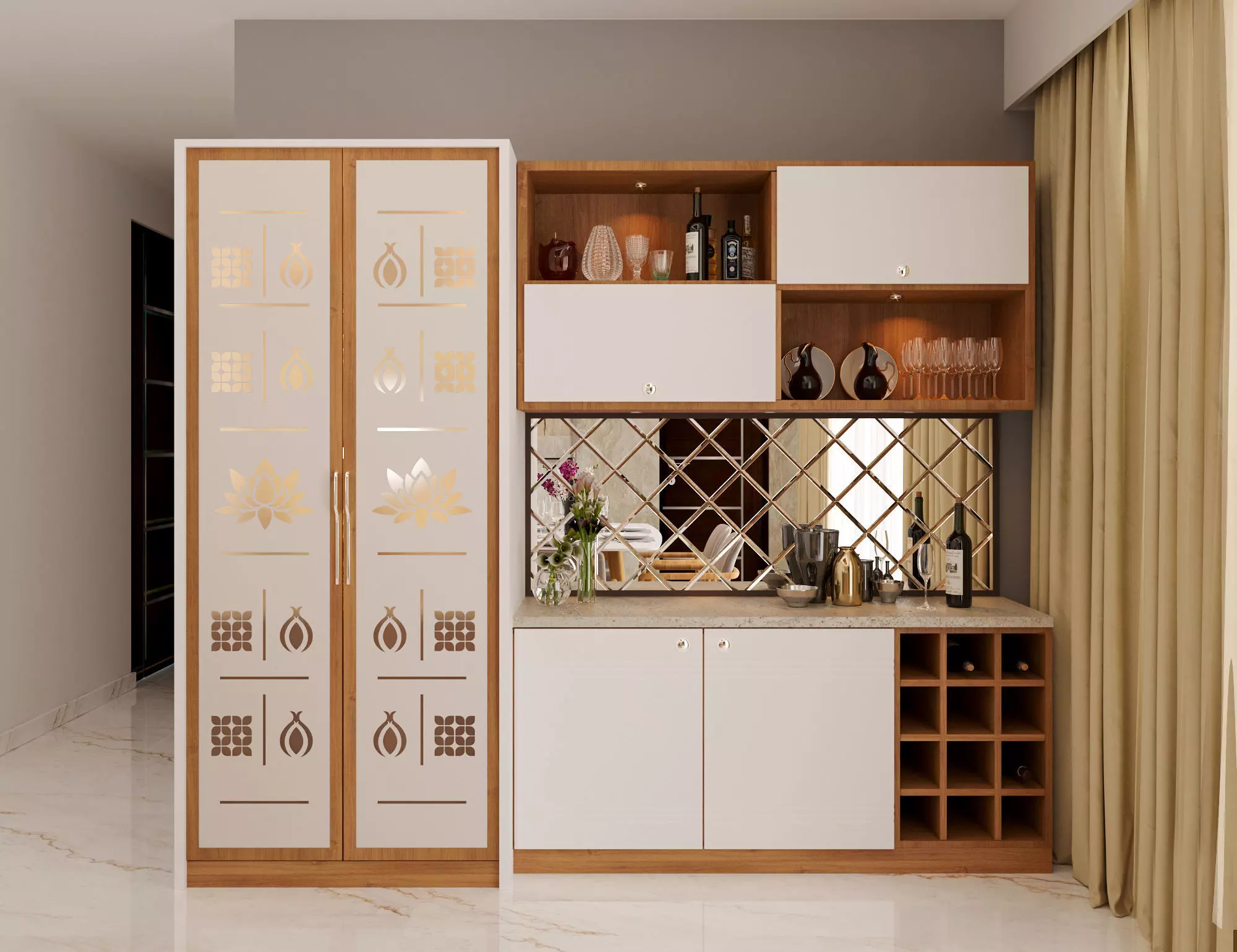 Crockery Unit with Pooja 3D model_0