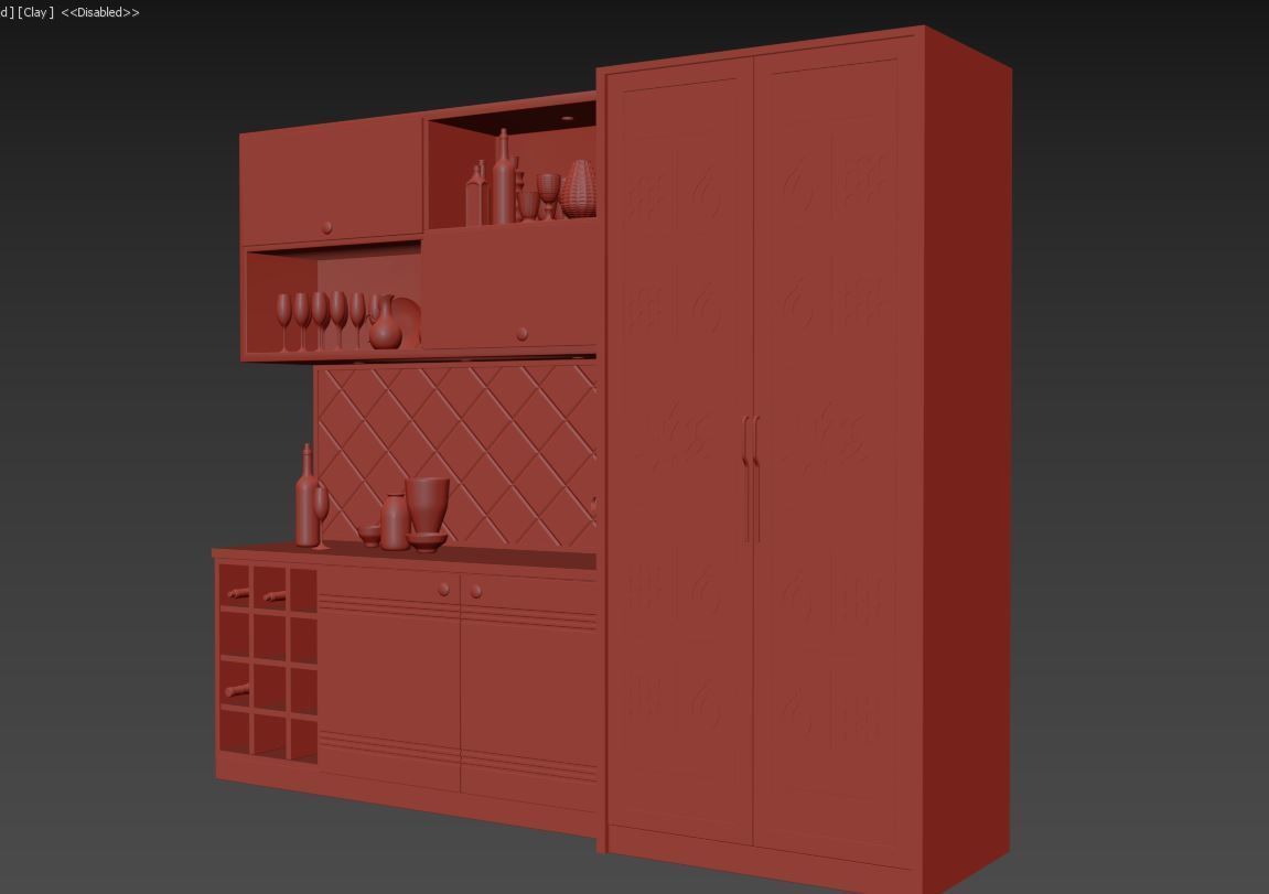 Crockery Unit with Pooja 3D model_4
