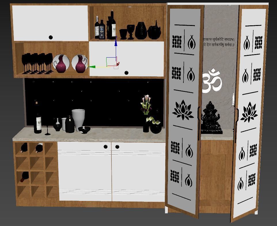 Crockery Unit with Pooja 3D model_2