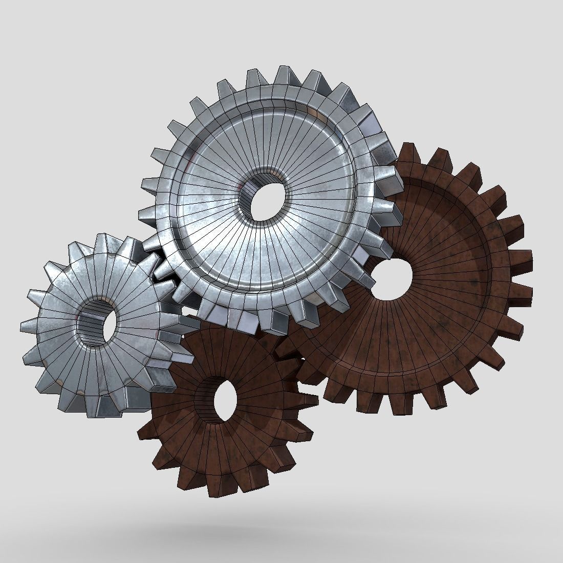 Gears three Low-poly 3D model_2
