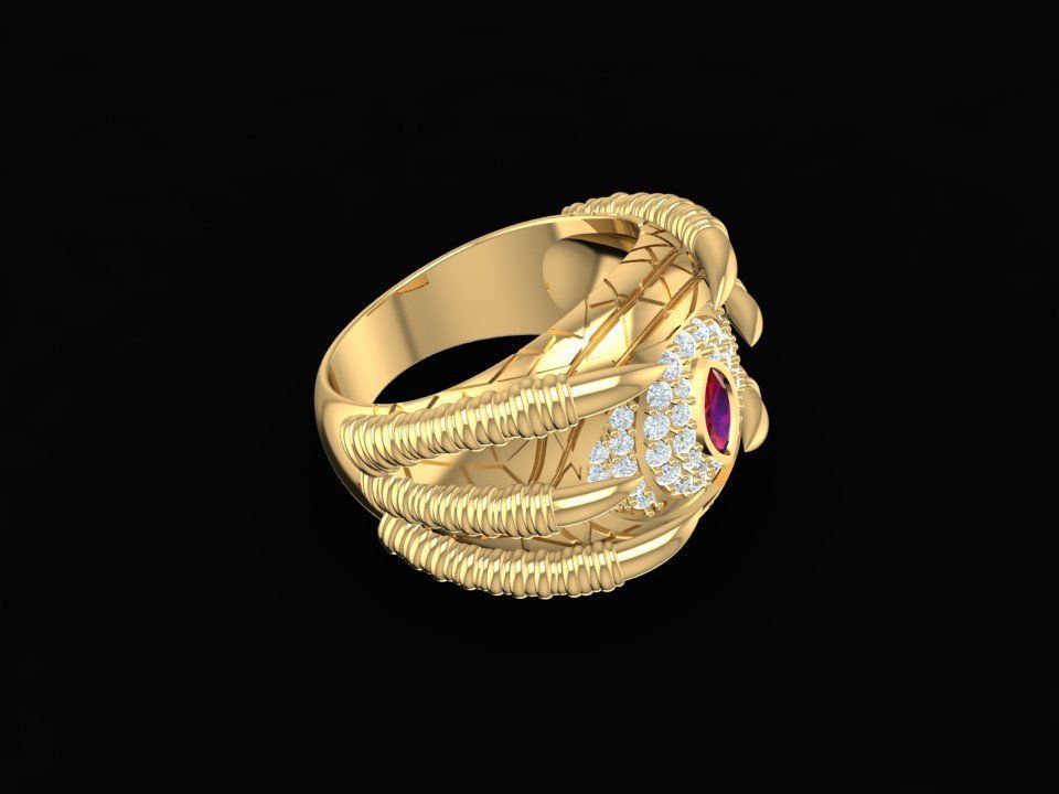 Dragon Coil Ring with Gemstone 3D Model for Jewelry 577 3D print model_4