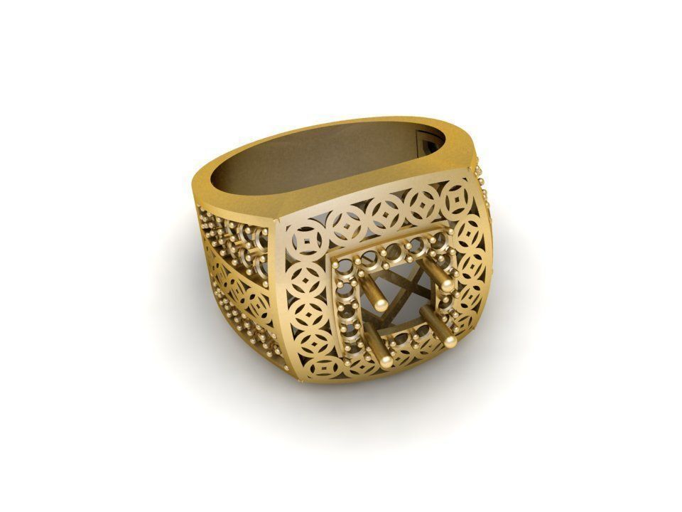Royal Vintage Square Gemstone Ring for Men 578 3D print model_7