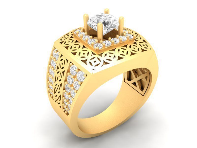Royal Vintage Square Gemstone Ring for Men 578 3D print model_3