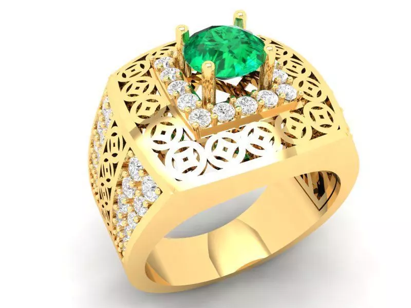 Royal Vintage Square Gemstone Ring for Men 578 3D print model_0