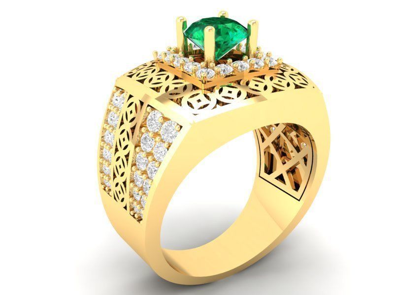 Royal Vintage Square Gemstone Ring for Men 578 3D print model_1