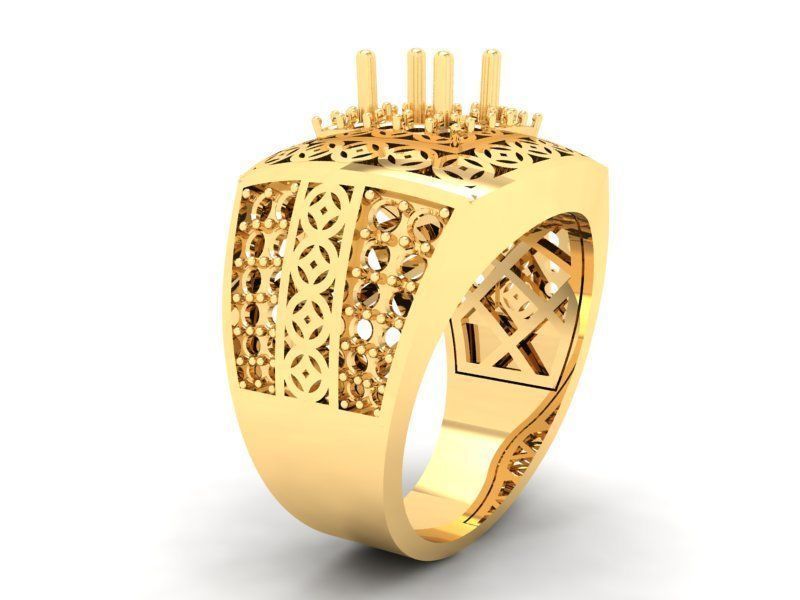 Royal Vintage Square Gemstone Ring for Men 578 3D print model_10