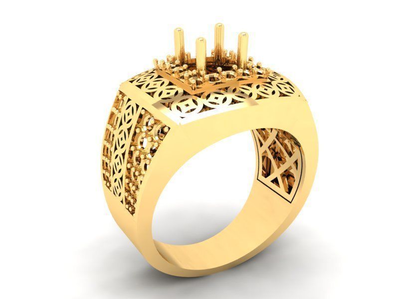 Royal Vintage Square Gemstone Ring for Men 578 3D print model_9