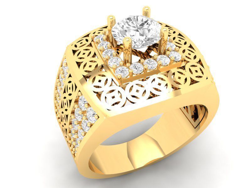 Royal Vintage Square Gemstone Ring for Men 578 3D print model_2