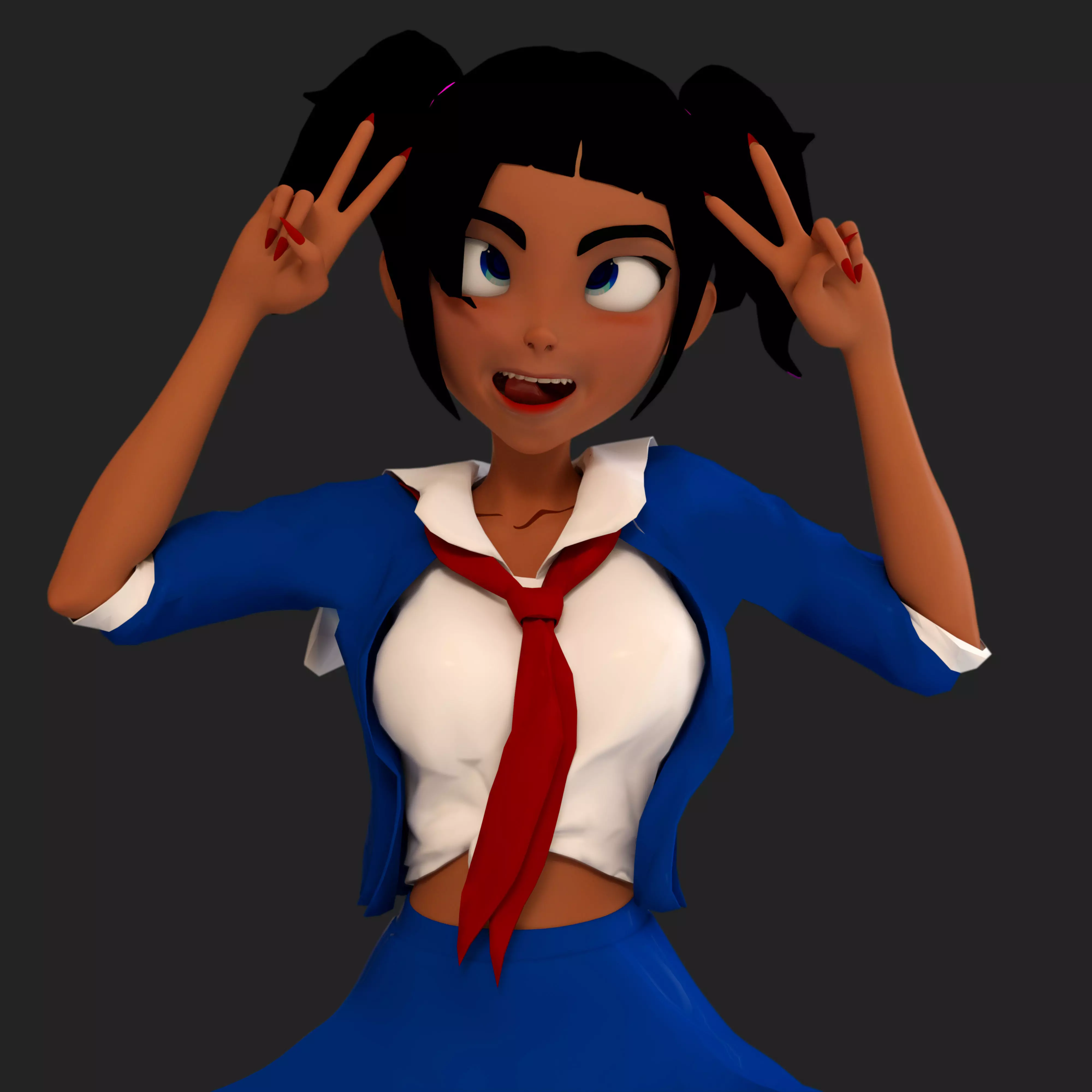 Anime School Girl Low-poly 3D model