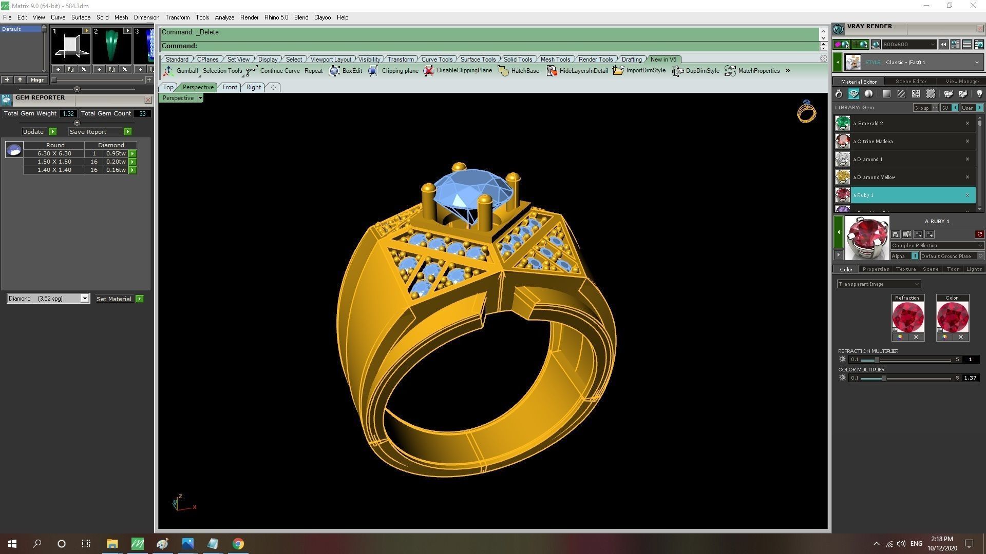 Luxury Gemstone Pyramid Ring for Men 584 3D print model_6