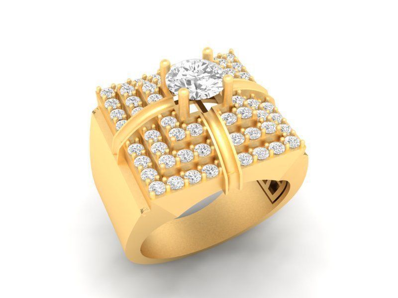 Luxury Square Diamond Men Ring 3D Model 585 3D print model_1