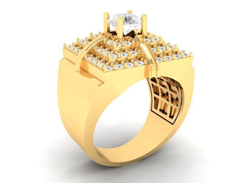 Luxury Square Diamond Men Ring 3D Model 585 3D print model_2