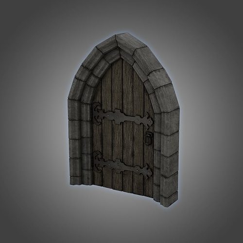 Medieval Door Double Stone Arch and Door 3D Model Low-poly 3D model
