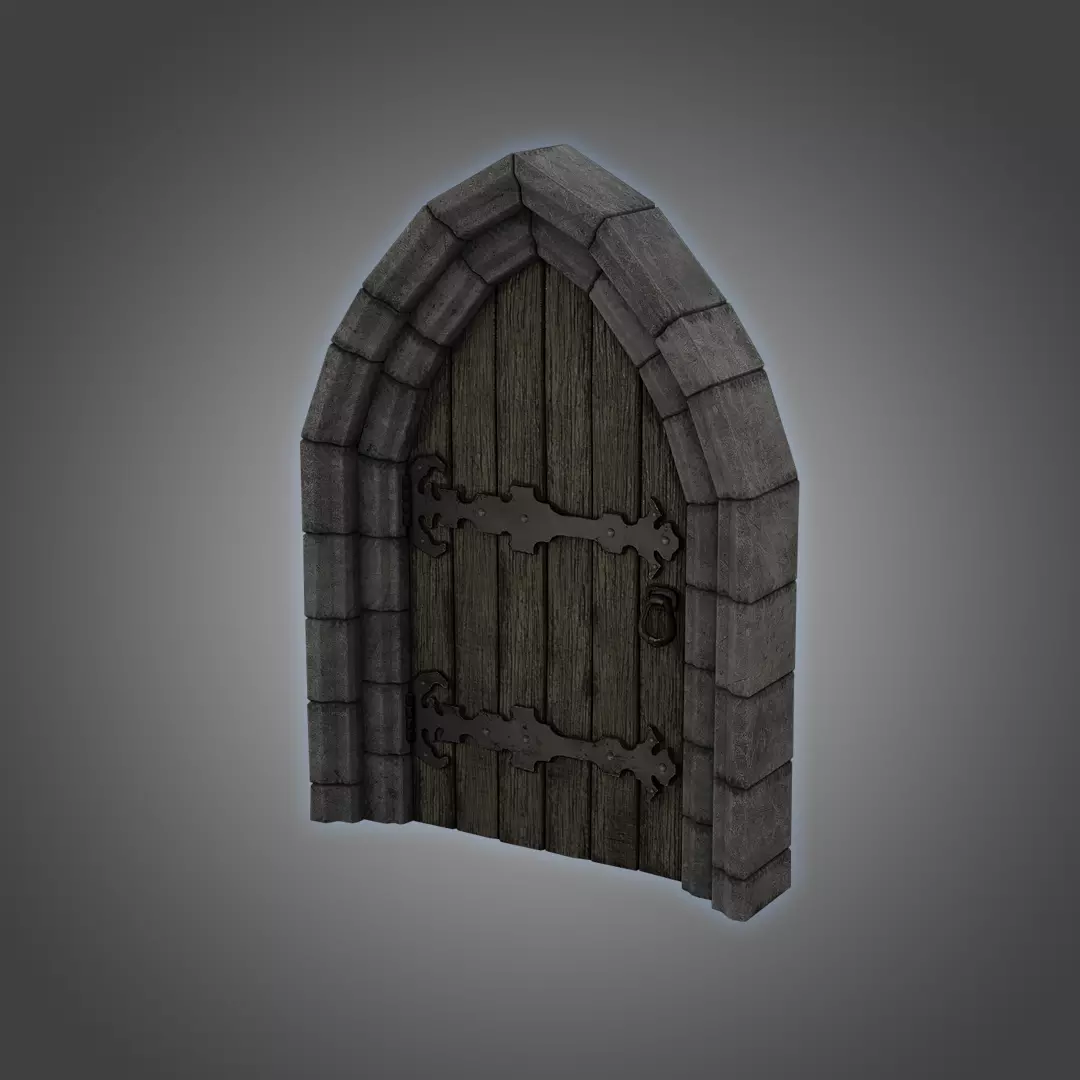 Medieval Door Double Stone Arch and Door 3D Model Low-poly 3D model_0