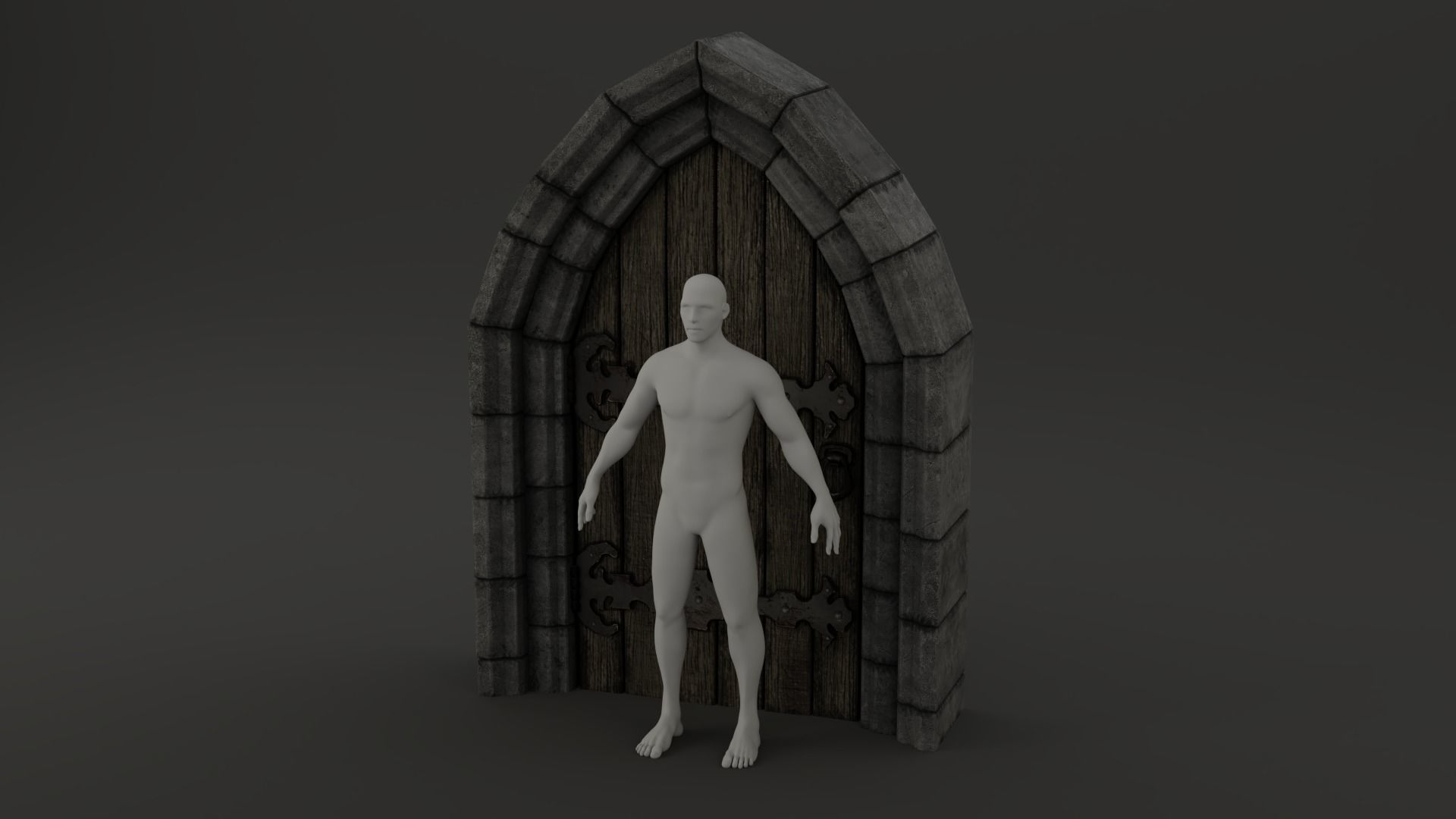 Medieval Door Double Stone Arch and Door 3D Model Low-poly 3D model_6