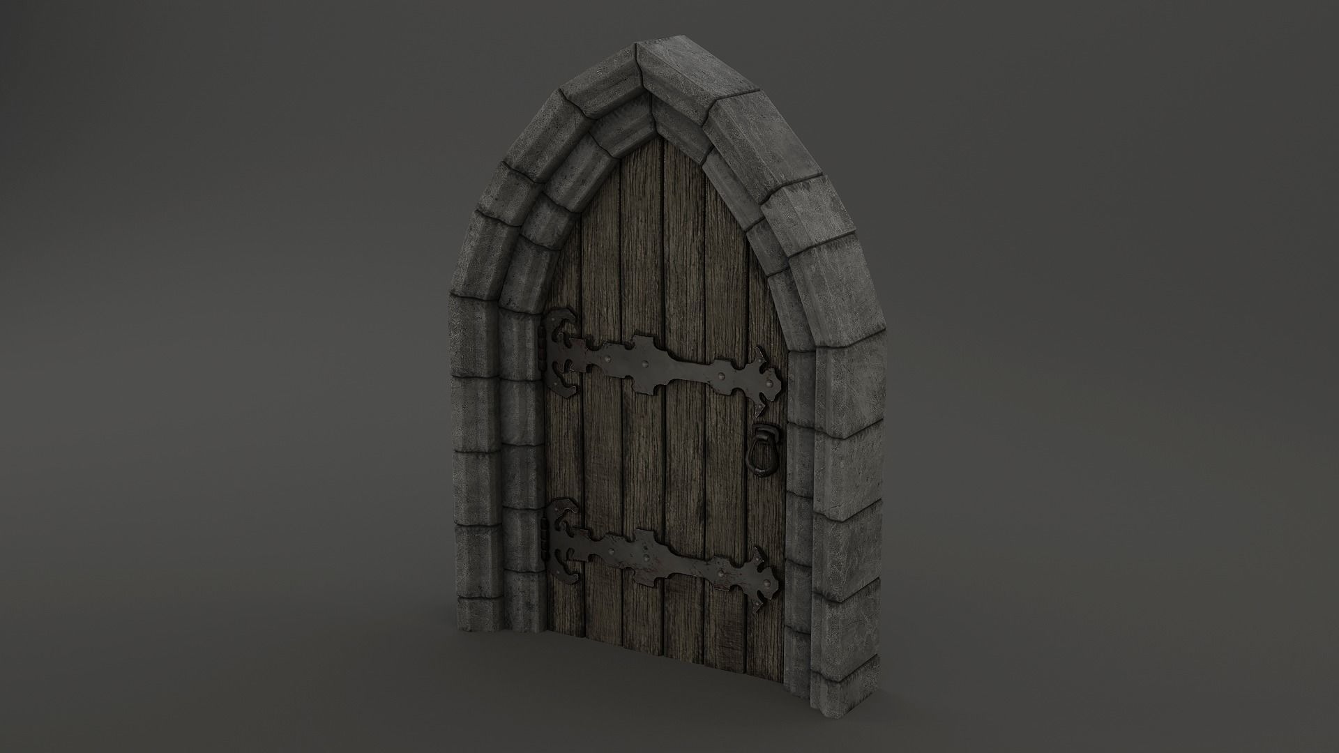 Medieval Door Double Stone Arch and Door 3D Model Low-poly 3D model_4