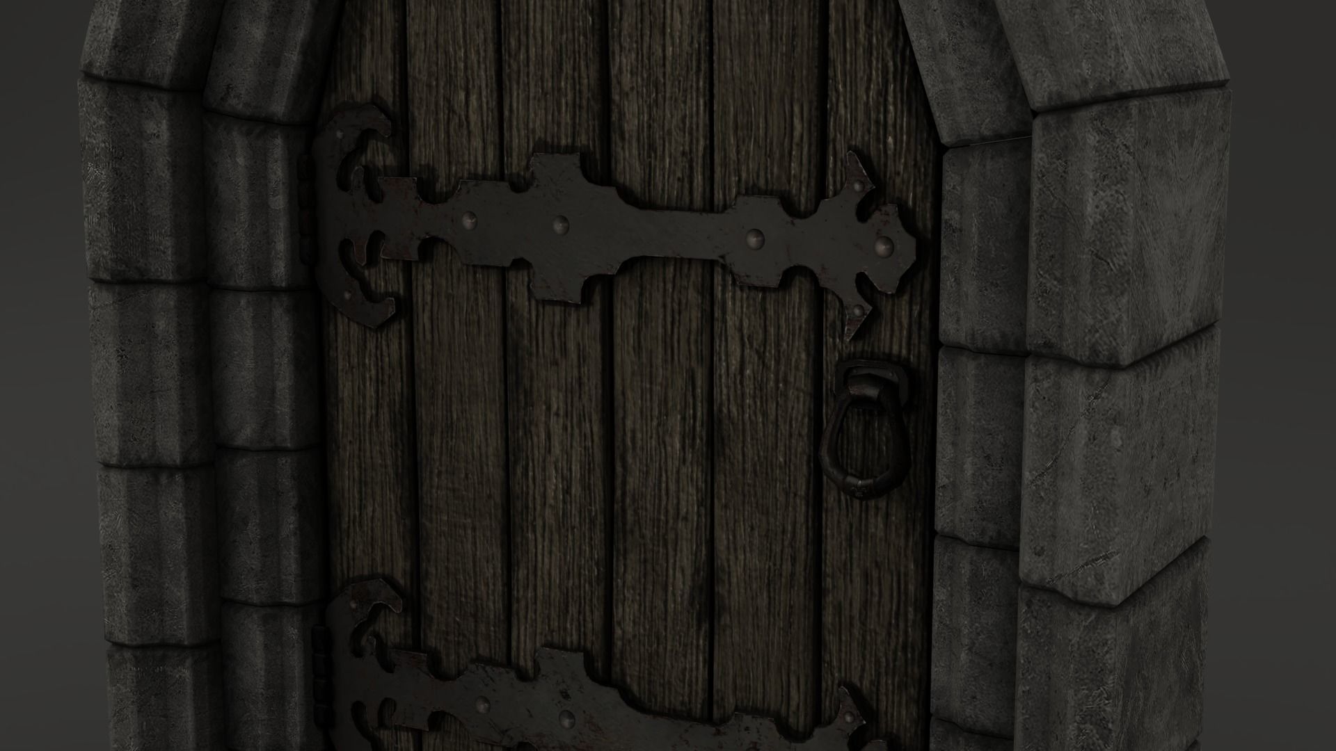 Medieval Door Double Stone Arch and Door 3D Model Low-poly 3D model_5