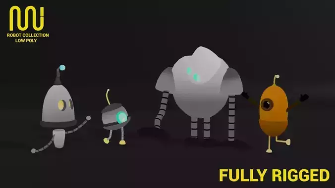 Robots Low-poly Rigged and textured