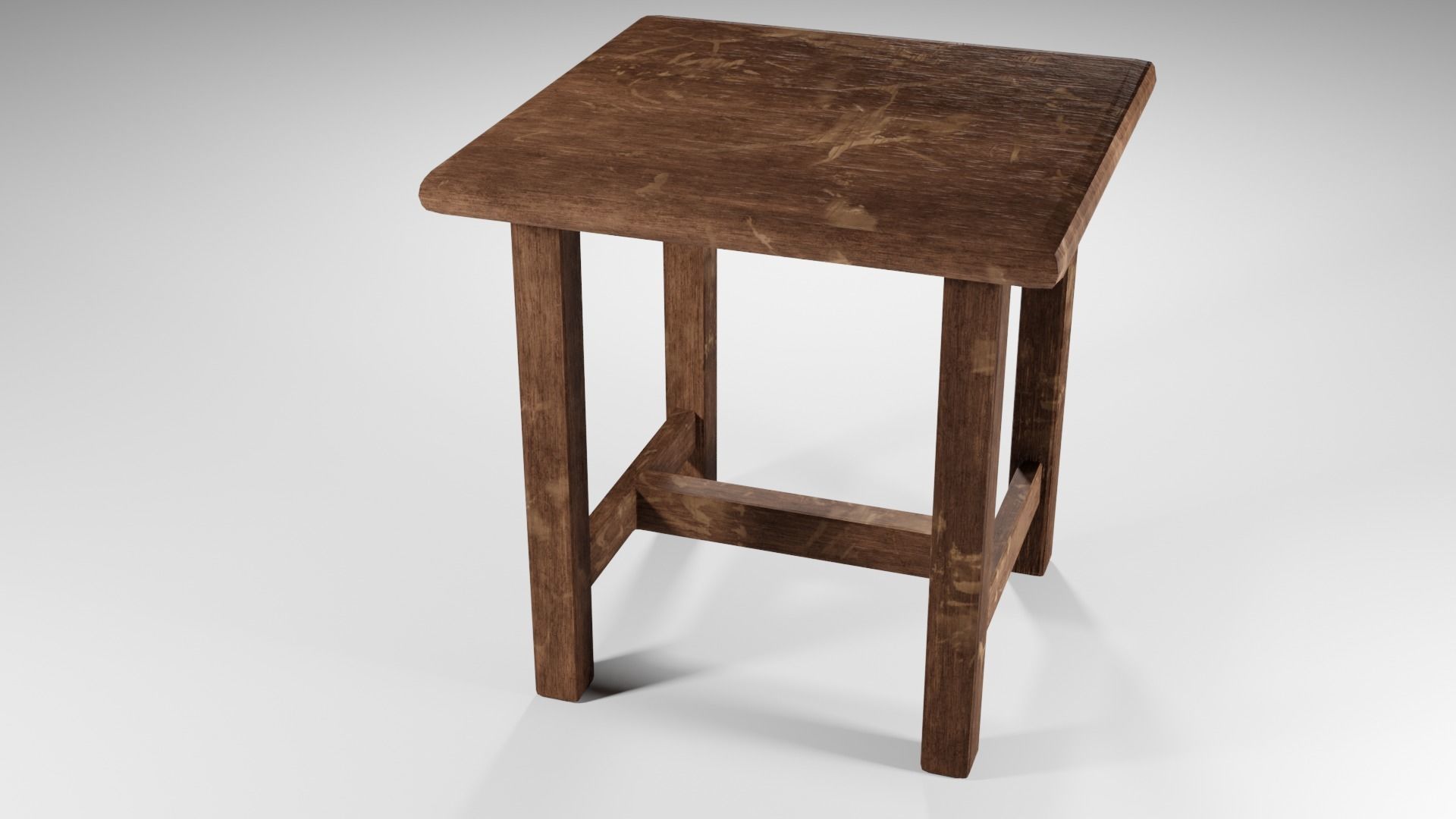 Old wooden stool 3D model_1