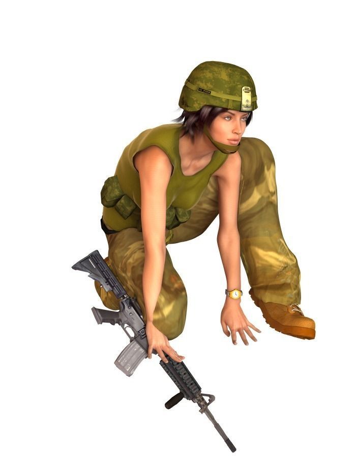 Army girl Low-poly 3D model_0