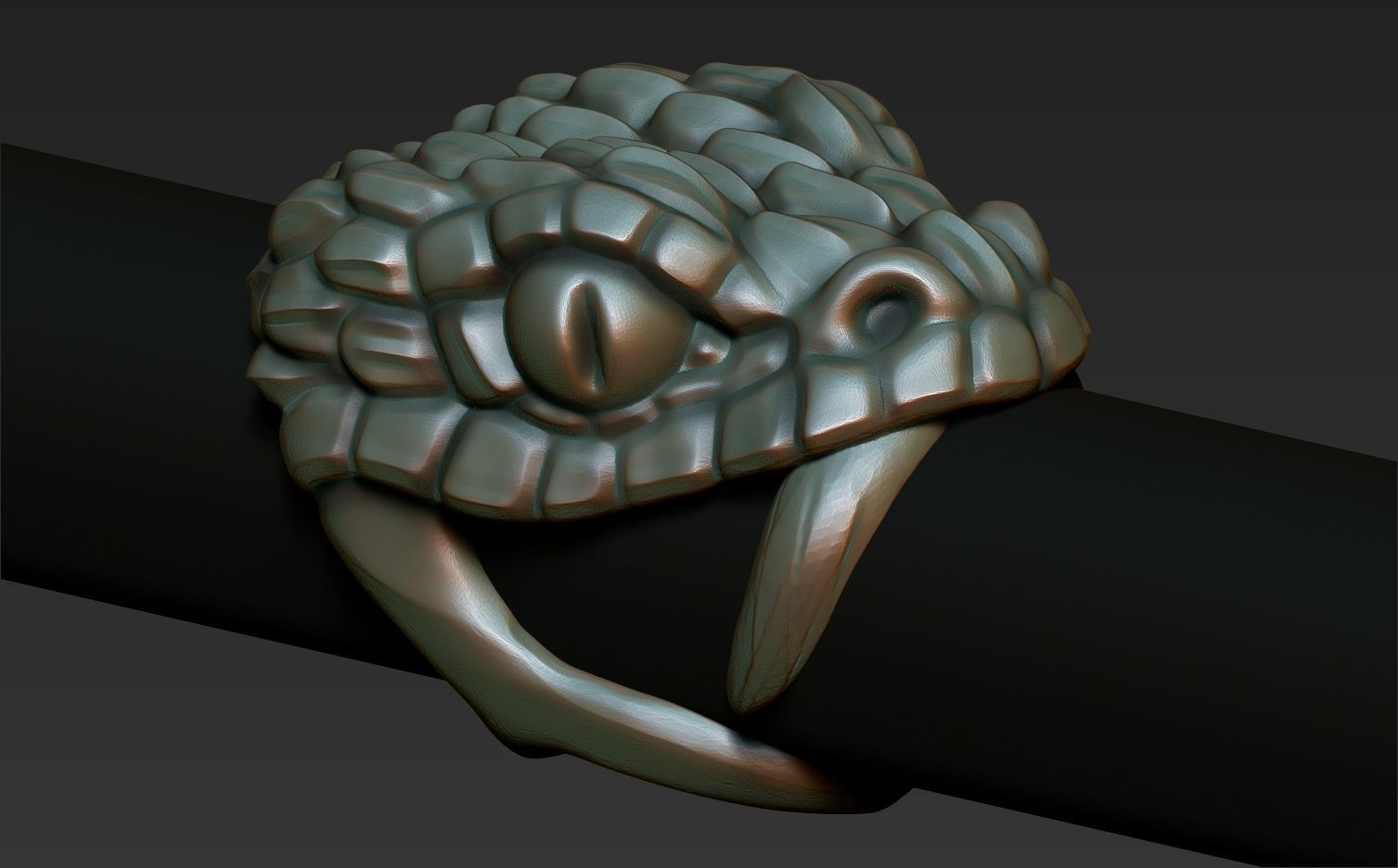 reptiles three snake shaped rings on metal rod 3D print model_1