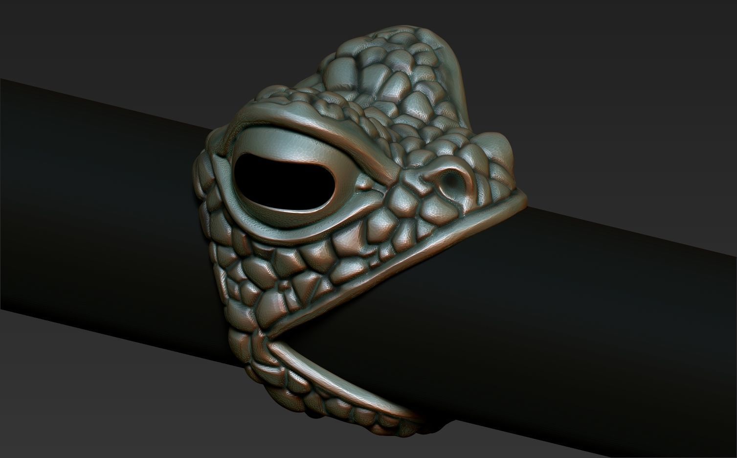 reptiles three snake shaped rings on metal rod 3D print model_3