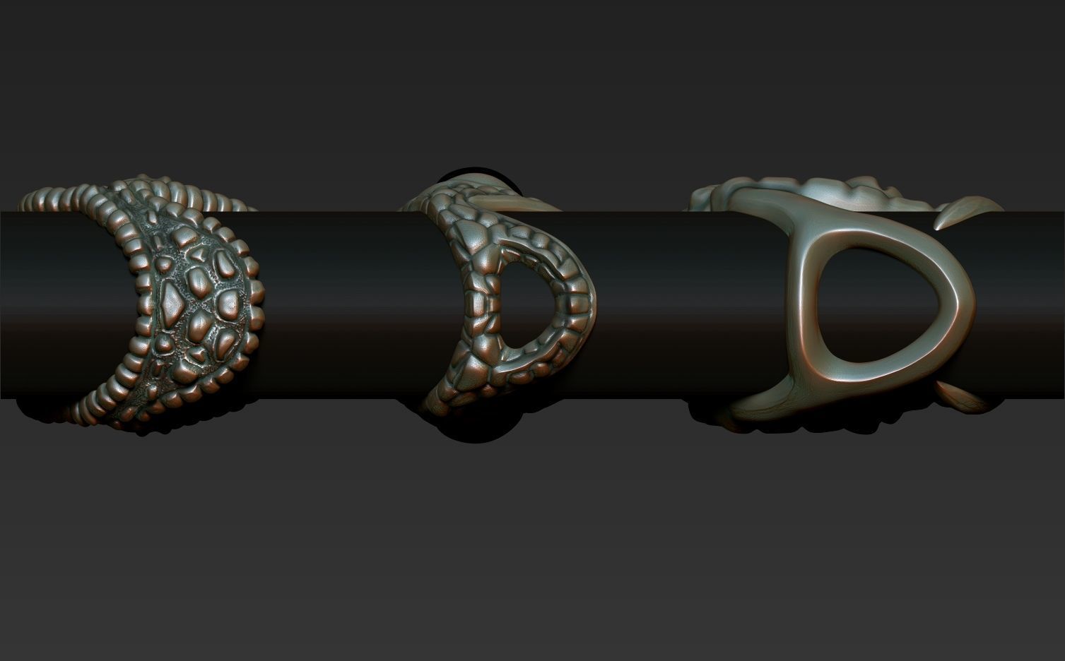 reptiles three snake shaped rings on metal rod 3D print model_5