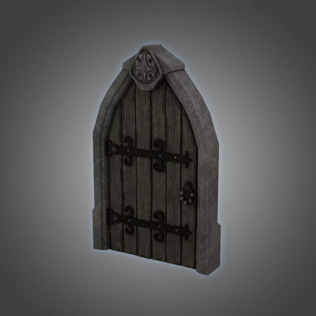Medieval Door Stone Ornament Arched 3D Model Low-poly 3D model_0