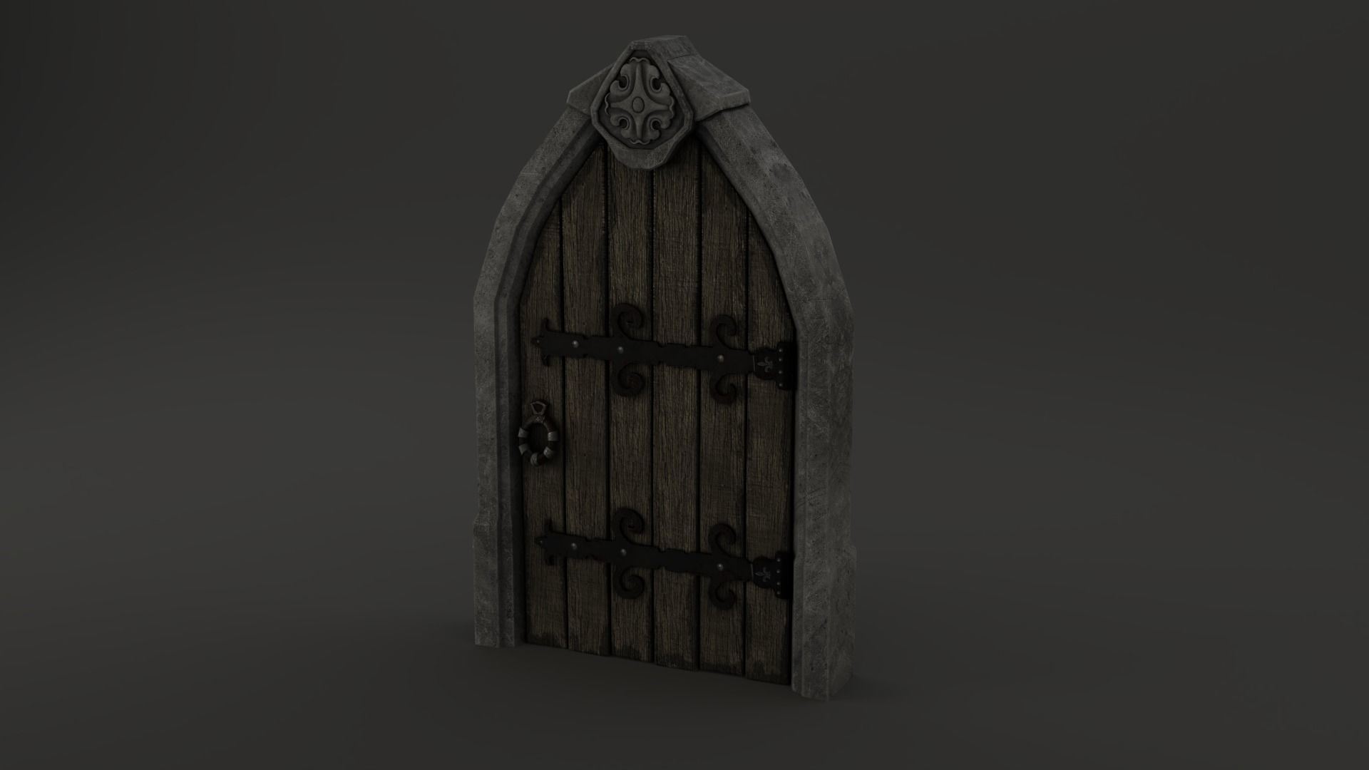 Medieval Door Stone Ornament Arched 3D Model Low-poly 3D model_8