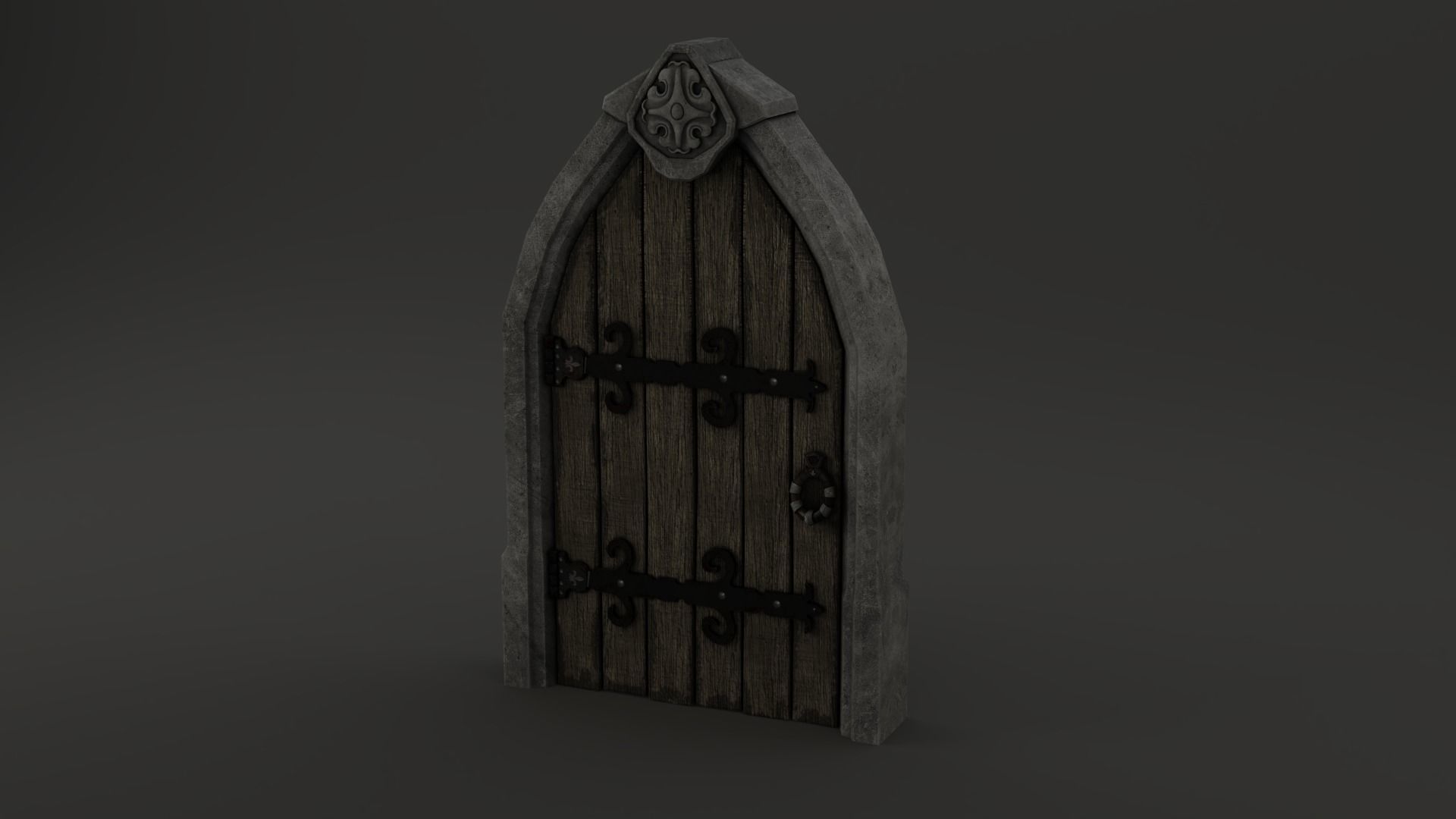 Medieval Door Stone Ornament Arched 3D Model Low-poly 3D model_12
