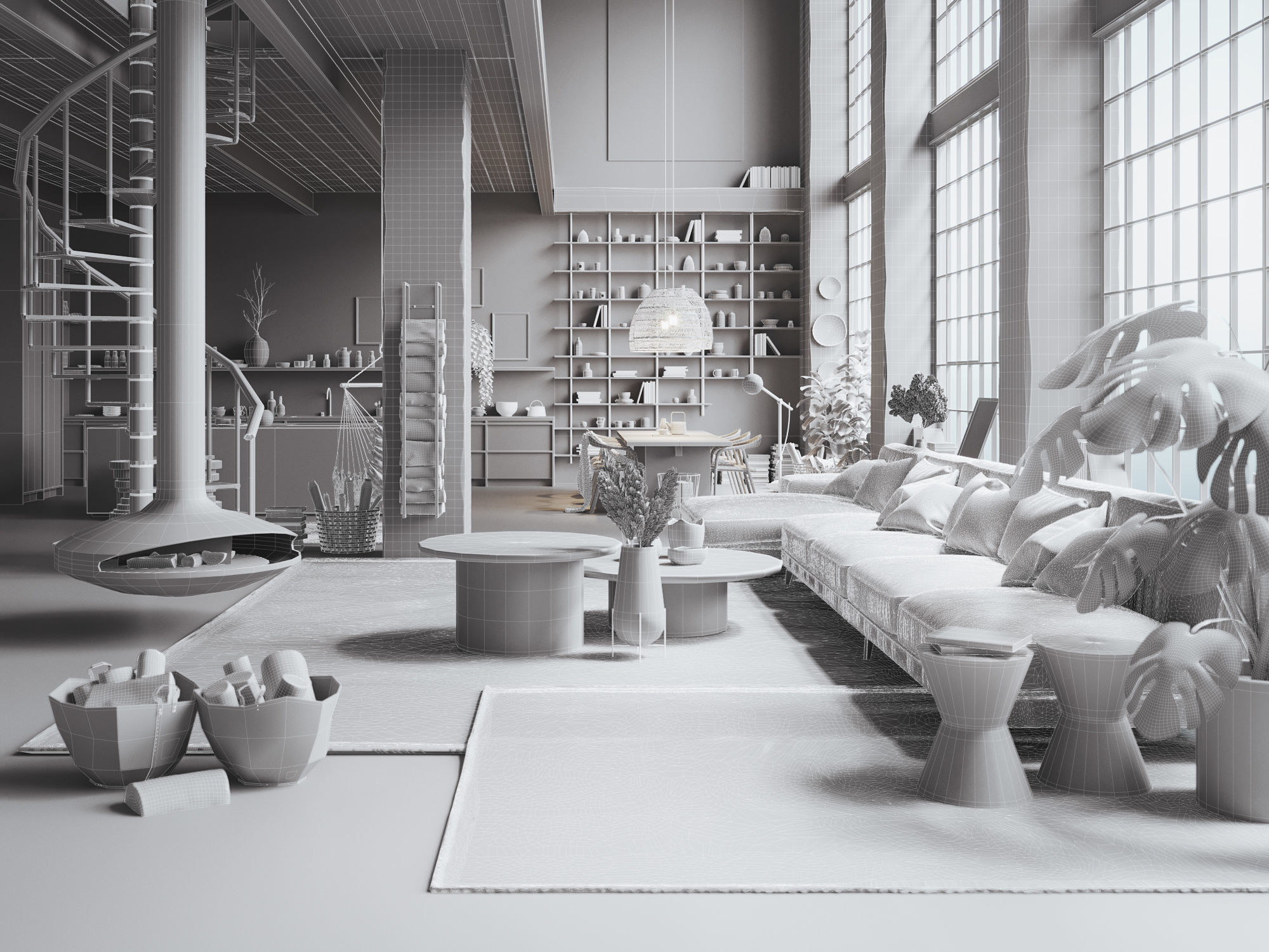 Boho Design Interior Scene for Cinema 4D and Corona Renderer 3D model_10