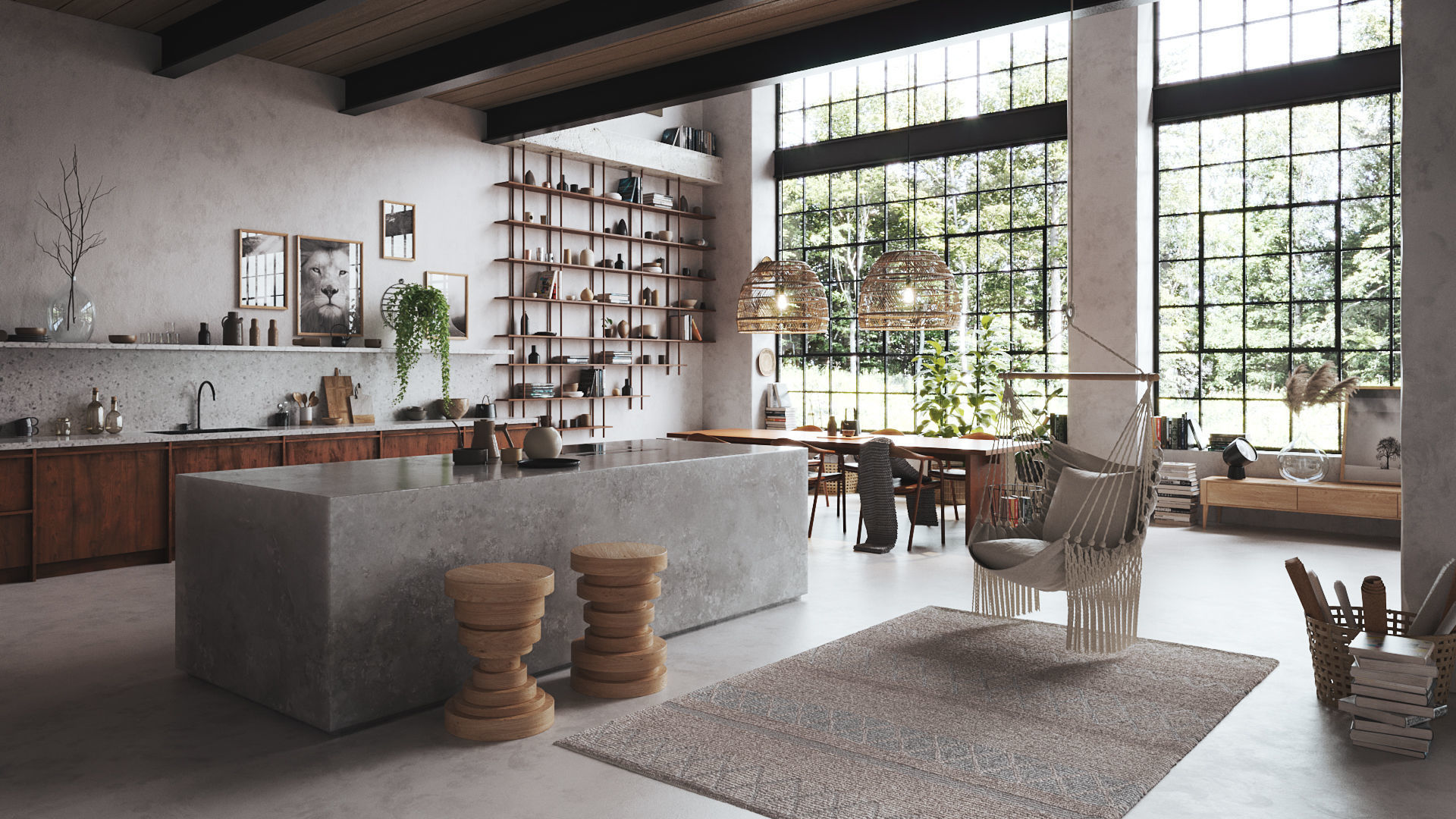 Boho Design Interior Scene for Cinema 4D and Corona Renderer 3D model_2