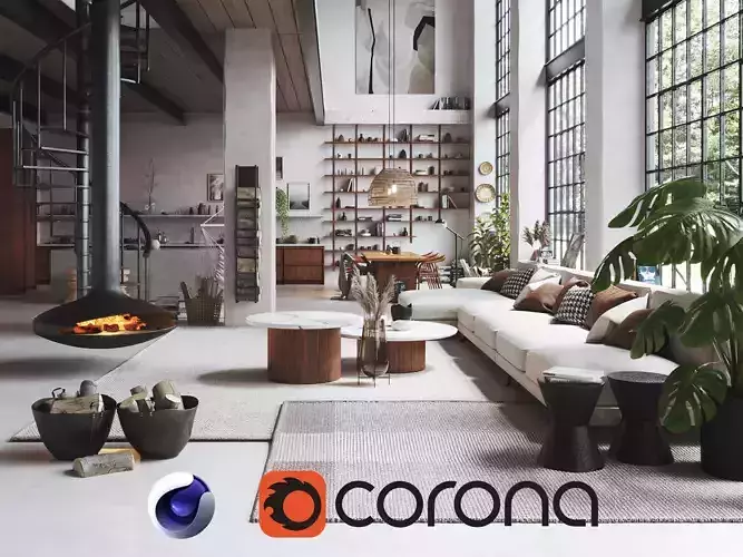 Boho Design Interior Scene for Cinema 4D and Corona Renderer 3D model