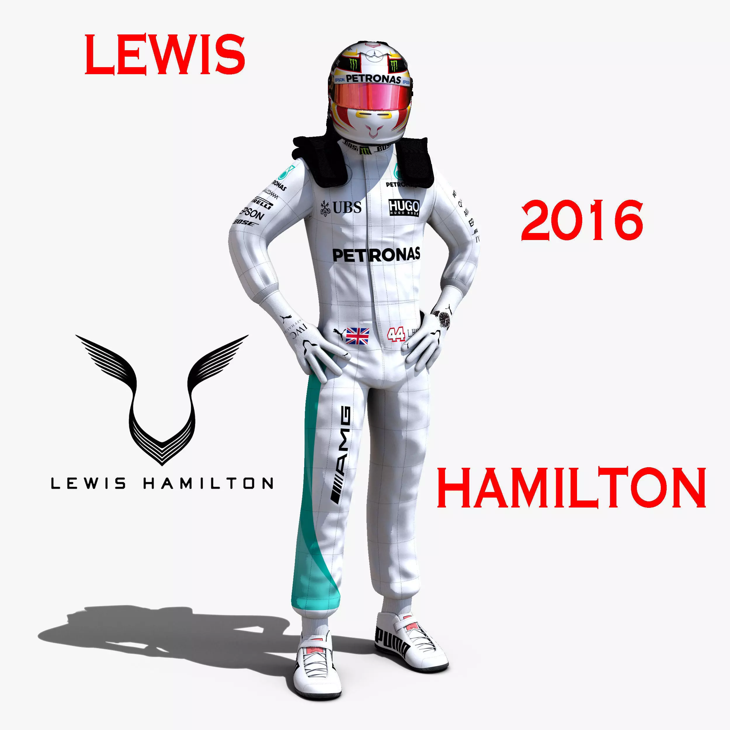 Lewis Hamilton 2016 Low-poly 3D model_0
