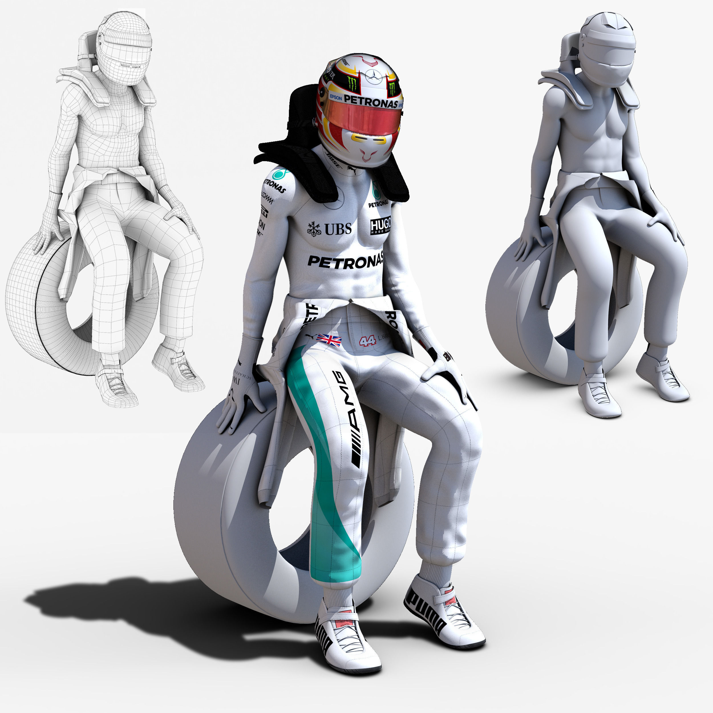 Lewis Hamilton 2016 Low-poly 3D model_4