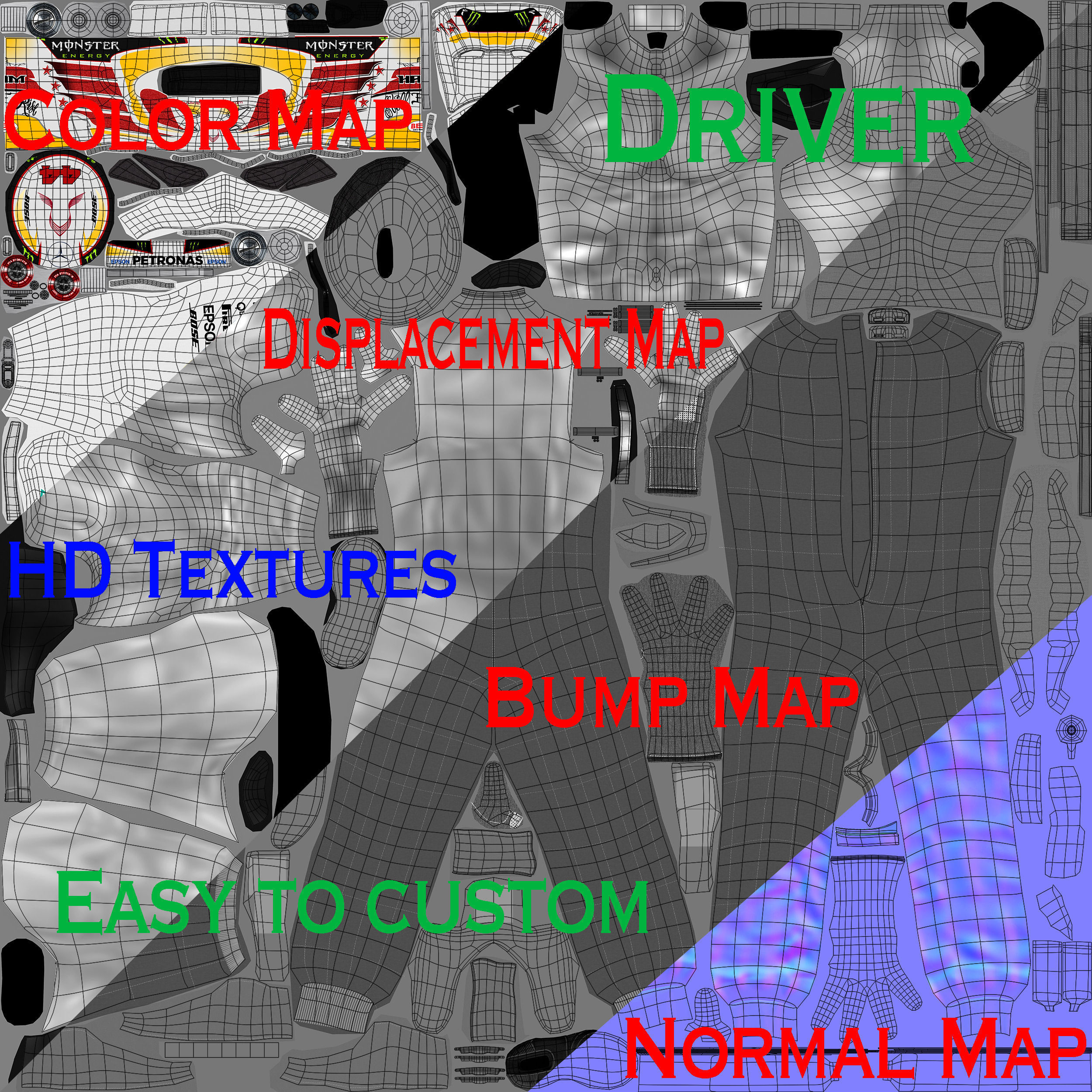 Lewis Hamilton 2016 Low-poly 3D model_12