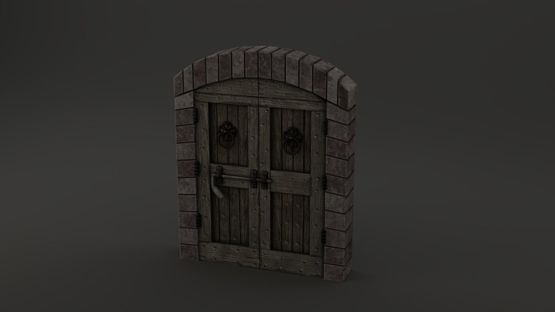 Medieval Double Door With Onate Knockers 3D Model Low-poly 3D model_8