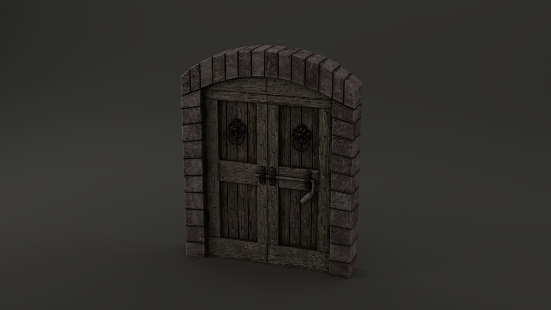 Medieval Double Door With Onate Knockers 3D Model Low-poly 3D model_12