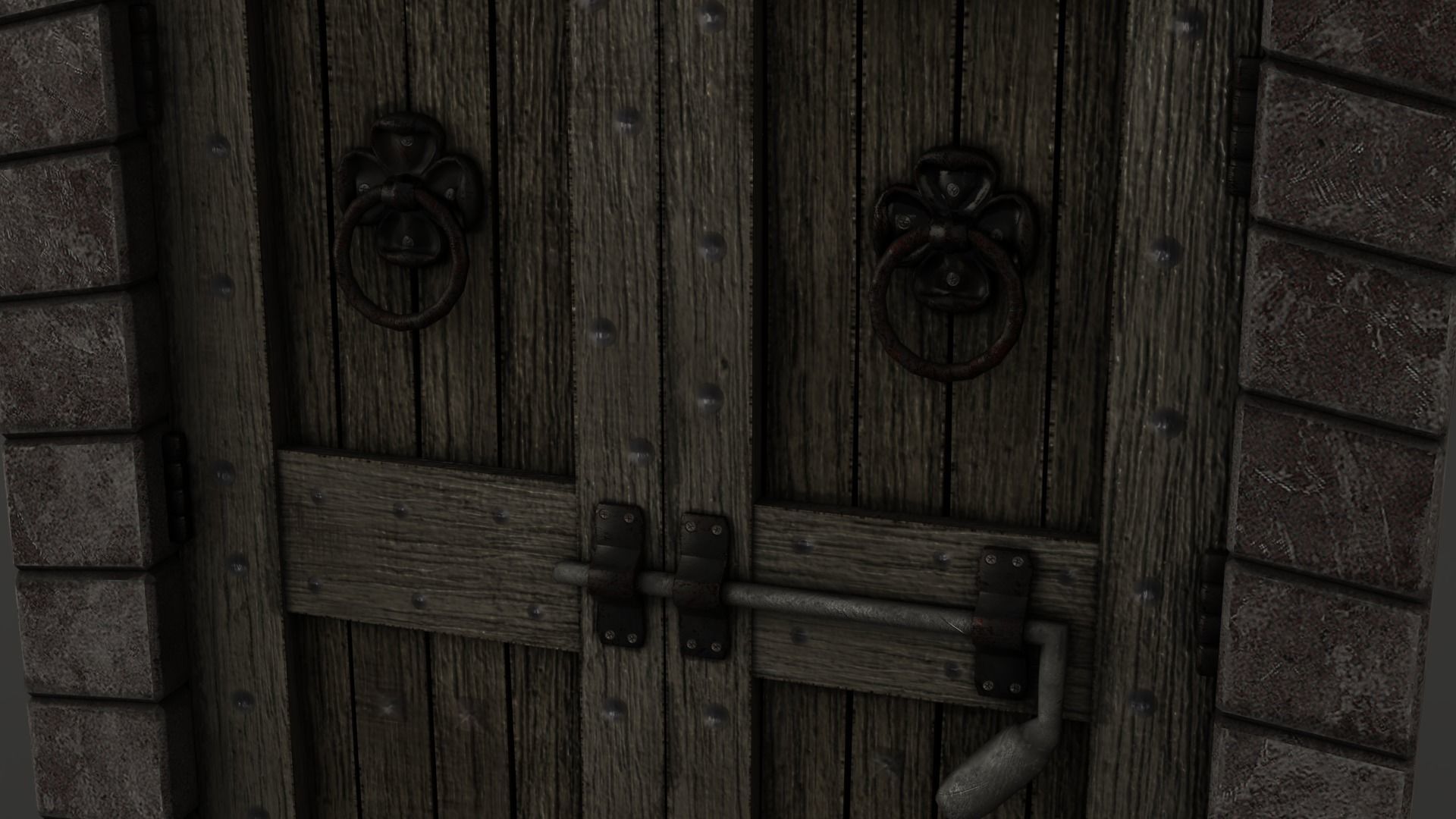 Medieval Double Door With Onate Knockers 3D Model Low-poly 3D model_13