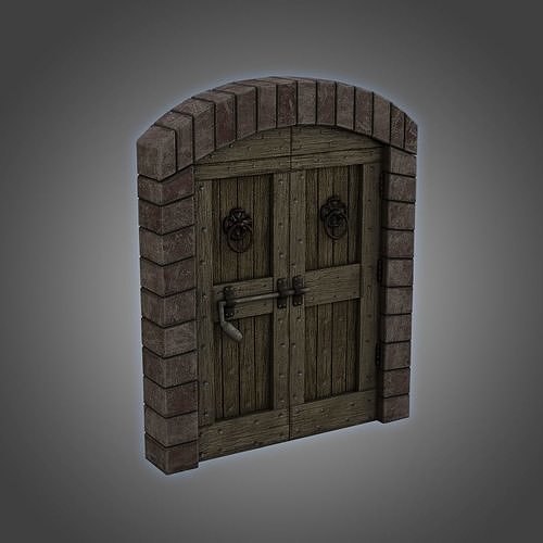 Medieval Double Door With Onate Knockers 3D Model Low-poly 3D model