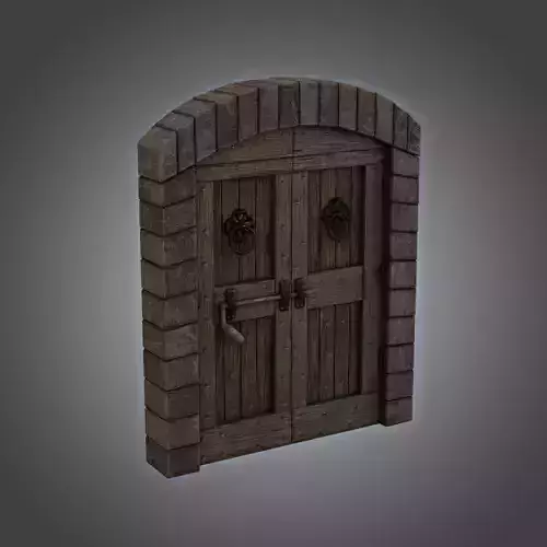 Medieval Double Door With Onate Knockers 3D Model Low-poly 3D model