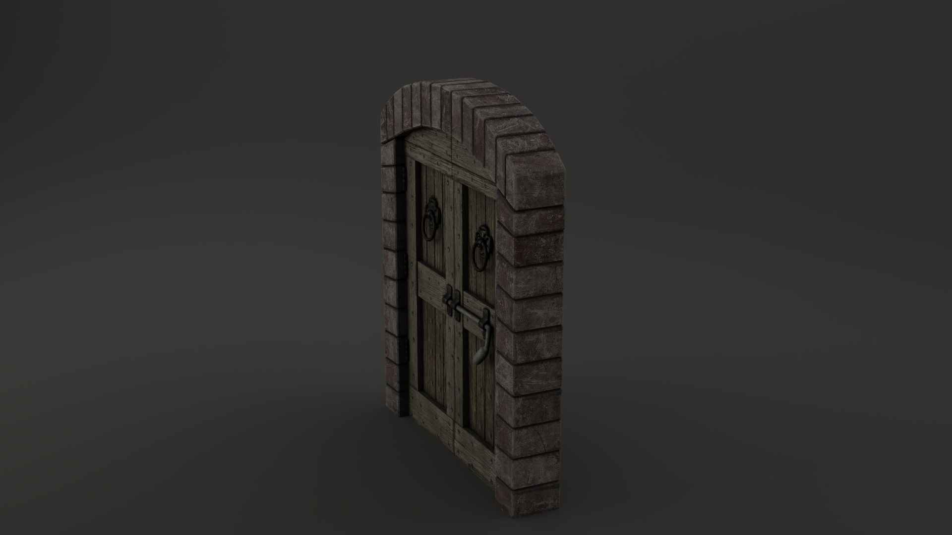 Medieval Double Door With Onate Knockers 3D Model Low-poly 3D model_11
