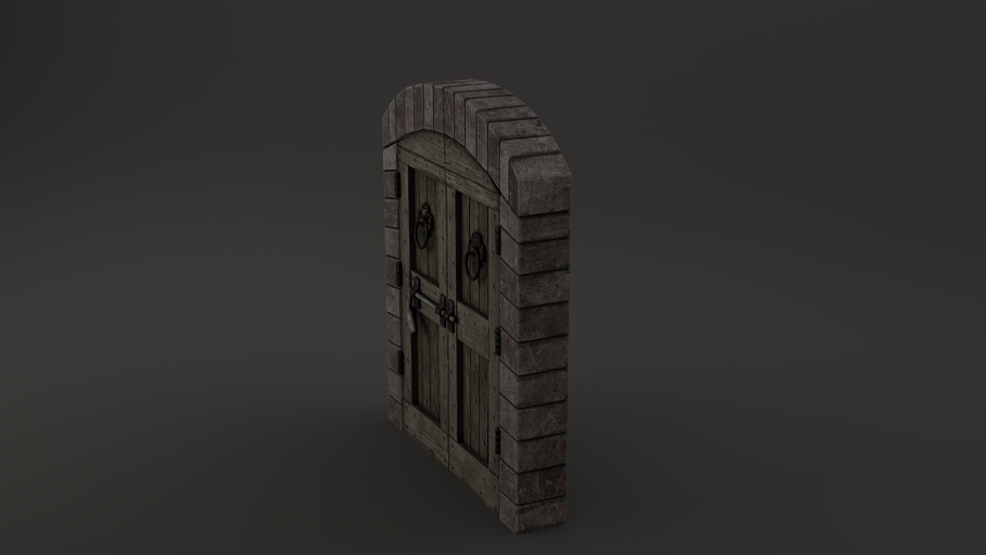 Medieval Double Door With Onate Knockers 3D Model Low-poly 3D model_7