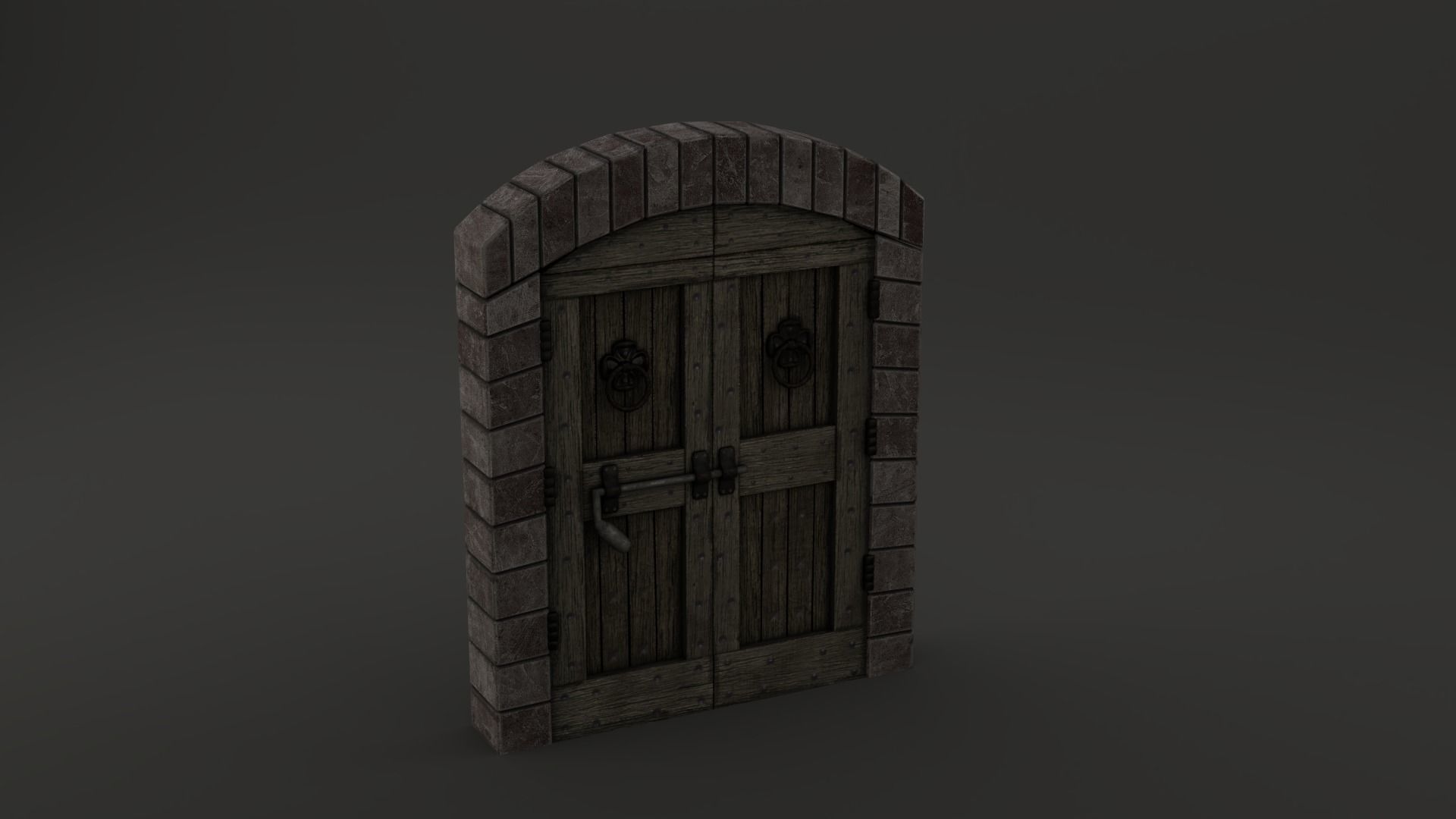 Medieval Double Door With Onate Knockers 3D Model Low-poly 3D model_9