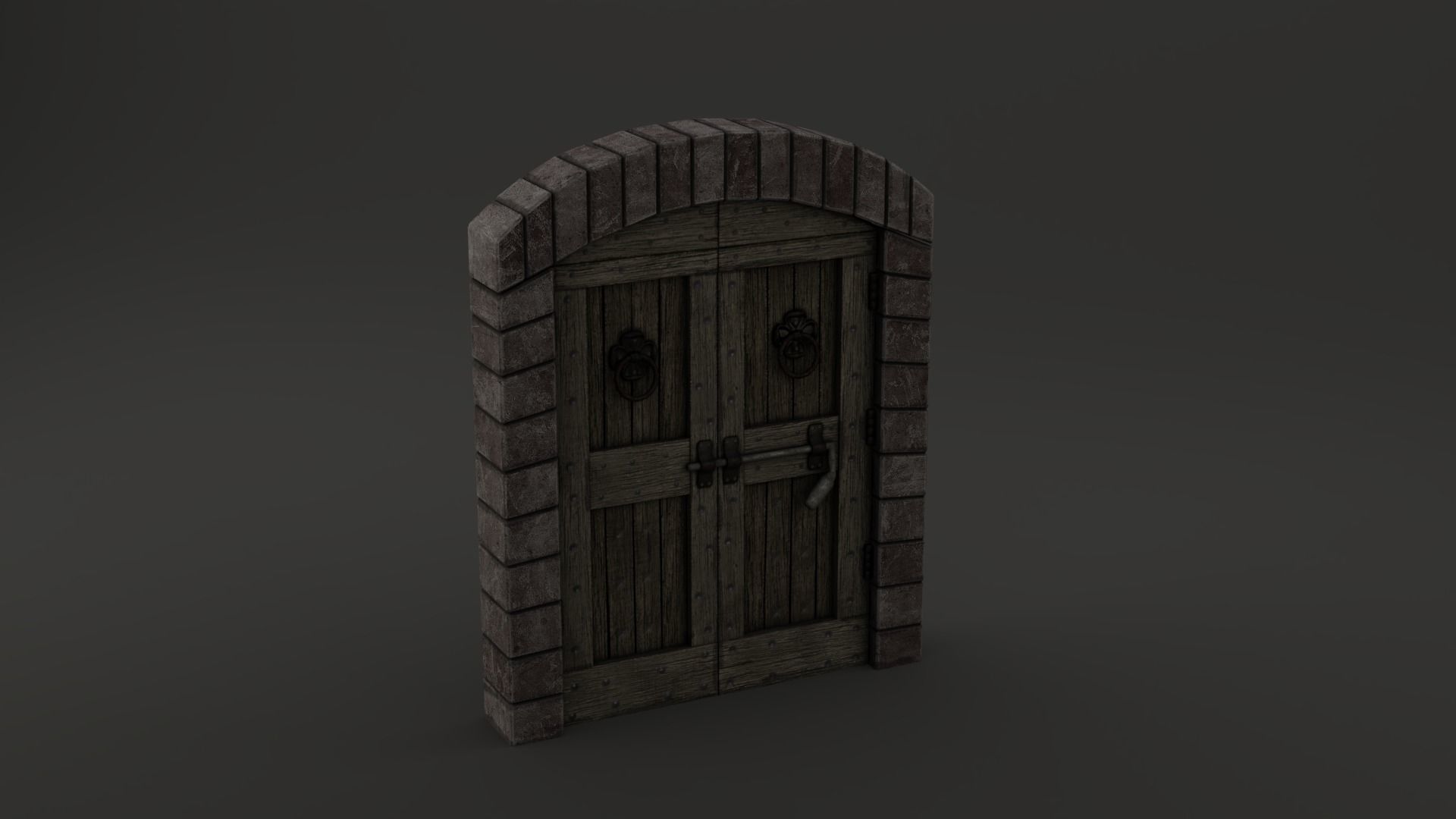 Medieval Double Door With Onate Knockers 3D Model Low-poly 3D model_5